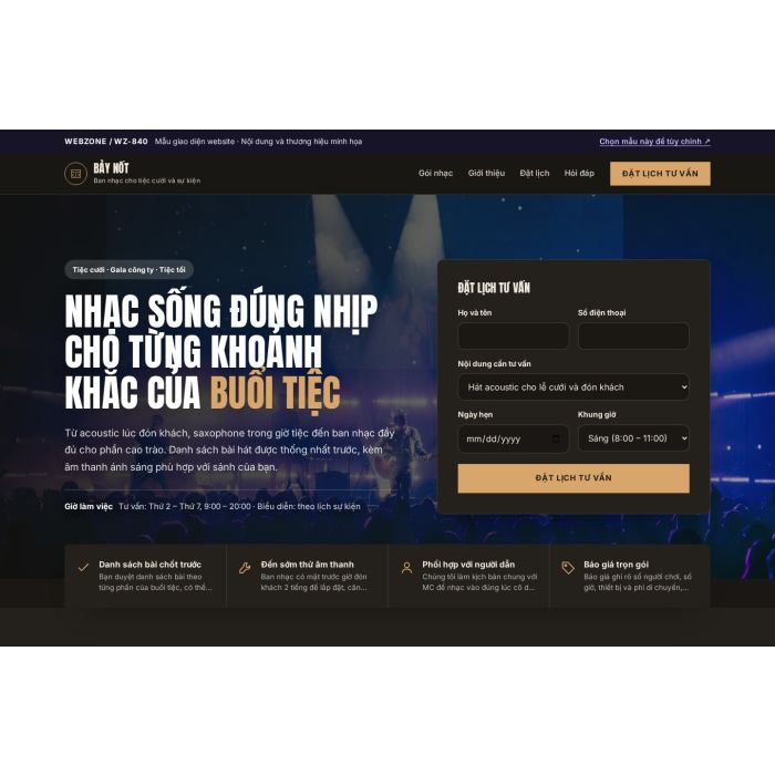 Ảnh chụp Mẫu giao diện ban nhạc biểu diễn sự kiện — Tập trung chuyển đổi | WZ-840