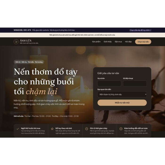 Ảnh chụp Mẫu giao diện nến thơm & tinh dầu — Tập trung chuyển đổi | WZ-875