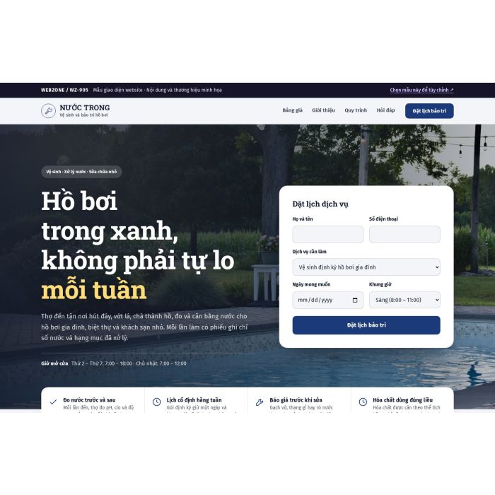 Ảnh chụp Mẫu giao diện bảo trì hồ bơi — Tập trung chuyển đổi | WZ-905