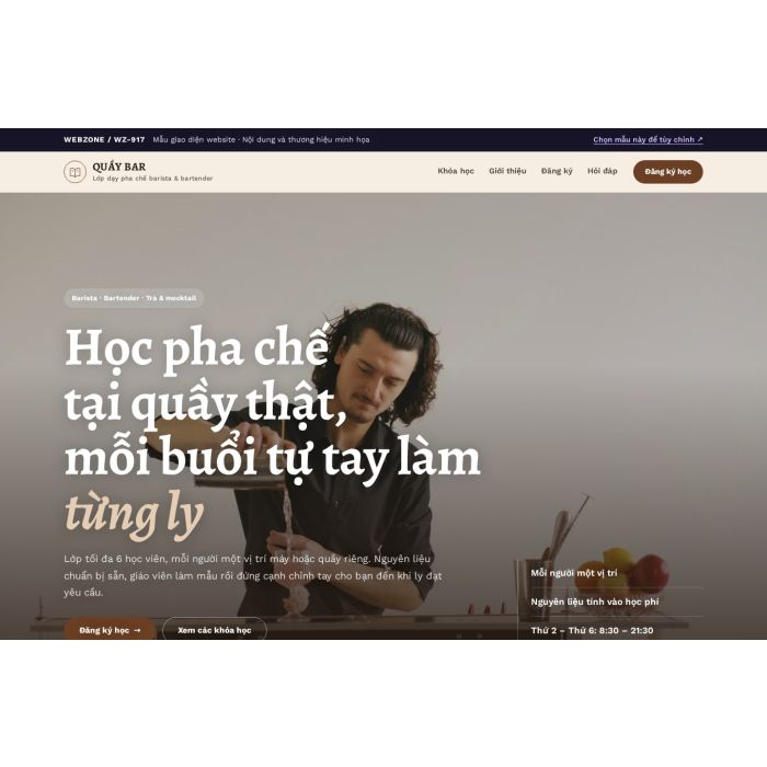 Ảnh chụp Mẫu giao diện trường dạy pha chế — Nổi bật | WZ-917