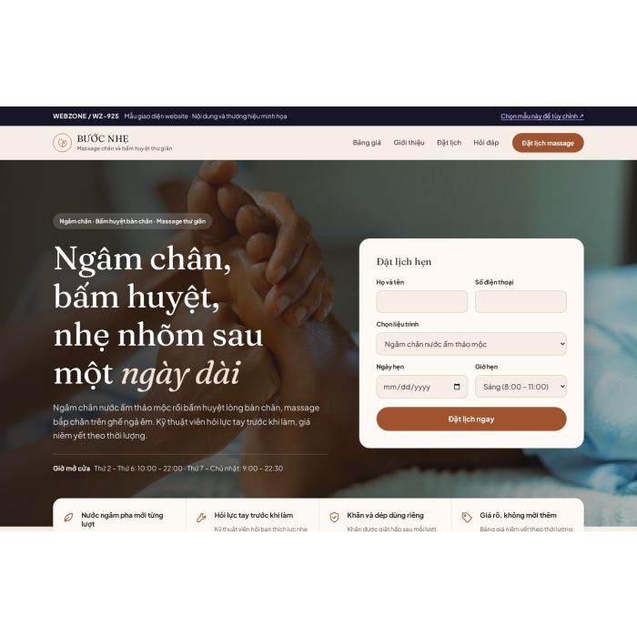 Ảnh chụp Mẫu giao diện massage chân & bấm huyệt — Tập trung chuyển đổi | WZ-925