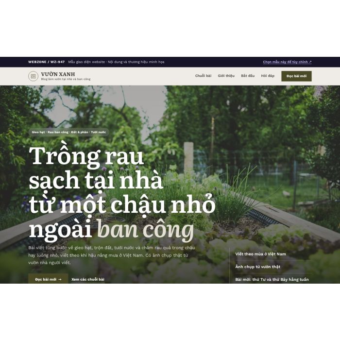 Ảnh chụp Mẫu giao diện blog làm vườn — Nổi bật | WZ-947