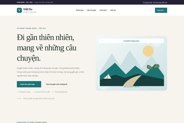 Ảnh chụp Giao diện HTML lữ hành trong nước — Thanh lịch | WZ-003
