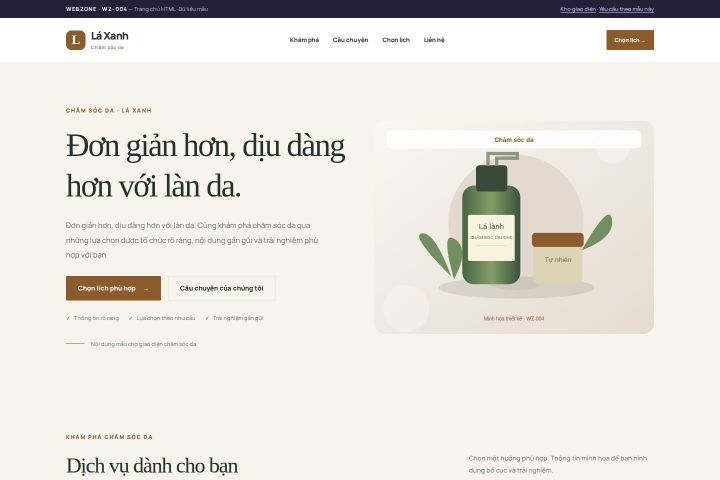 Ảnh chụp Giao diện HTML chăm sóc da — Thanh lịch | WZ-004