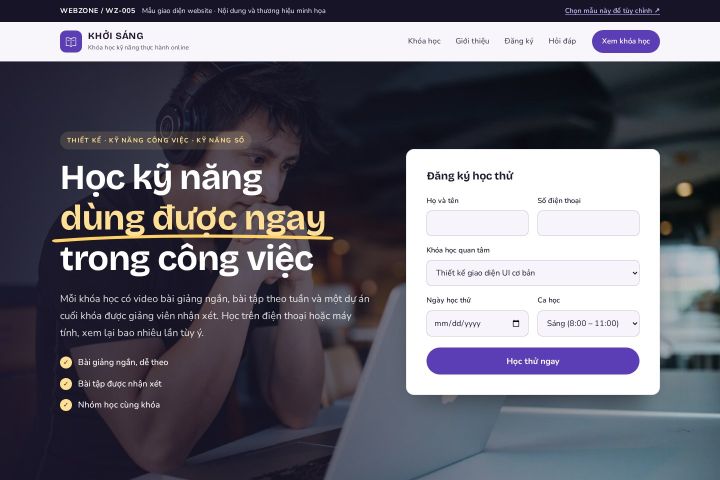 Ảnh xem trước Mẫu giao diện khóa học trực tuyến — Tập trung chuyển đổi | WZ-005