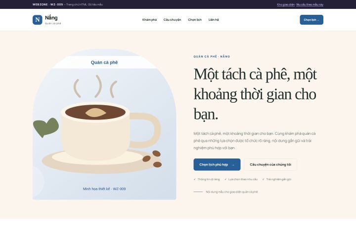Ảnh chụp Giao diện HTML quán cà phê — Kể chuyện | WZ-009