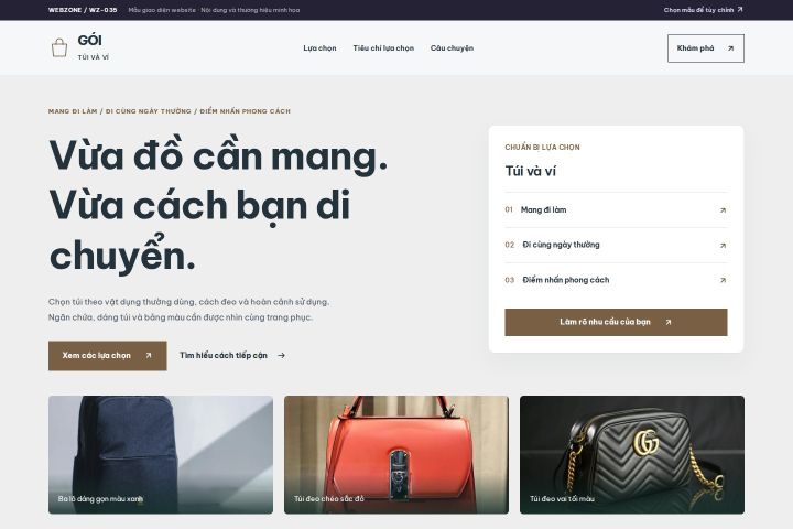 Ảnh xem trước Mẫu giao diện túi và ví — Tập trung chuyển đổi | WZ-035