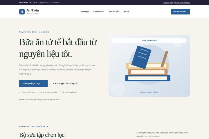 Ảnh chụp Giao diện HTML thực phẩm sạch — Thanh lịch | WZ-050