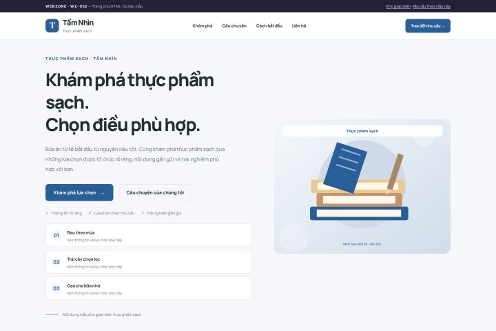 Ảnh chụp Giao diện HTML thực phẩm sạch — Trưng bày | WZ-052