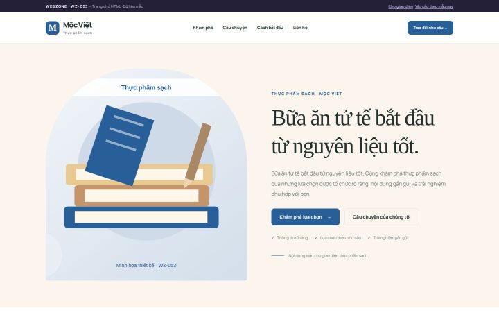 Ảnh chụp Giao diện HTML thực phẩm sạch — Kể chuyện | WZ-053