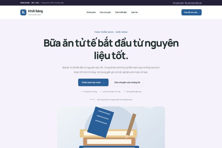 Ảnh chụp Giao diện HTML thực phẩm sạch — Tập trung chuyển đổi | WZ-054