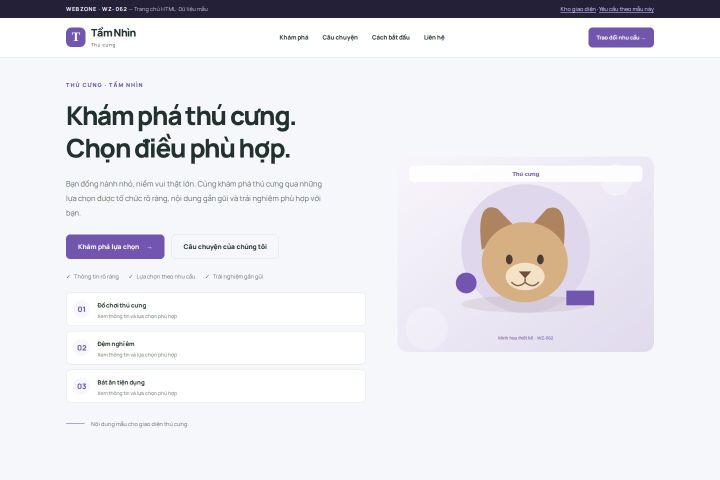 Ảnh chụp Giao diện HTML thú cưng — Trưng bày | WZ-062