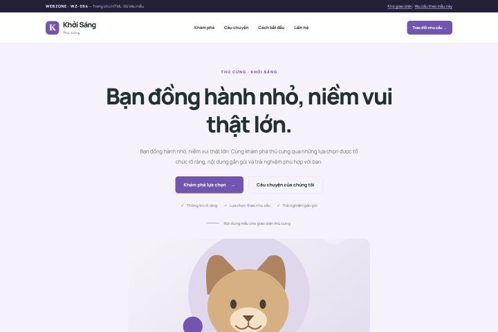 Ảnh chụp Giao diện HTML thú cưng — Tập trung chuyển đổi | WZ-064