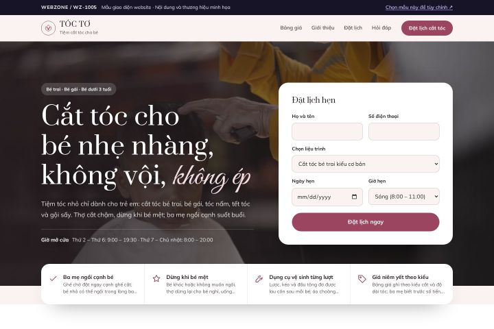 Mẫu giao diện tiệm cắt tóc trẻ em WZ-1005