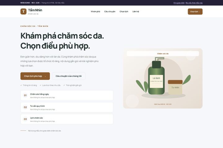 Ảnh chụp Giao diện HTML chăm sóc da — Trưng bày | WZ-228