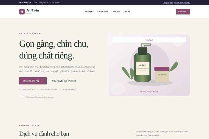 Ảnh chụp Giao diện HTML tóc nam — Thanh lịch | WZ-236