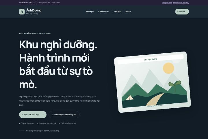 Ảnh chụp Giao diện HTML khu nghỉ dưỡng — Nổi bật | WZ-251