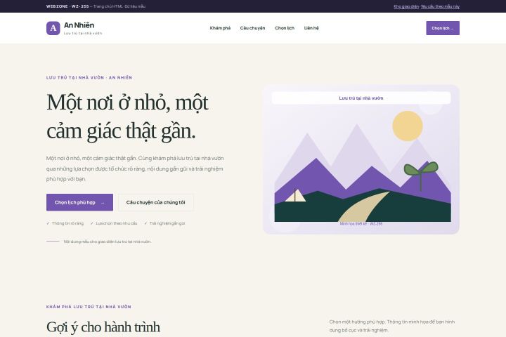 Ảnh chụp Giao diện HTML lưu trú tại nhà vườn — Thanh lịch | WZ-255