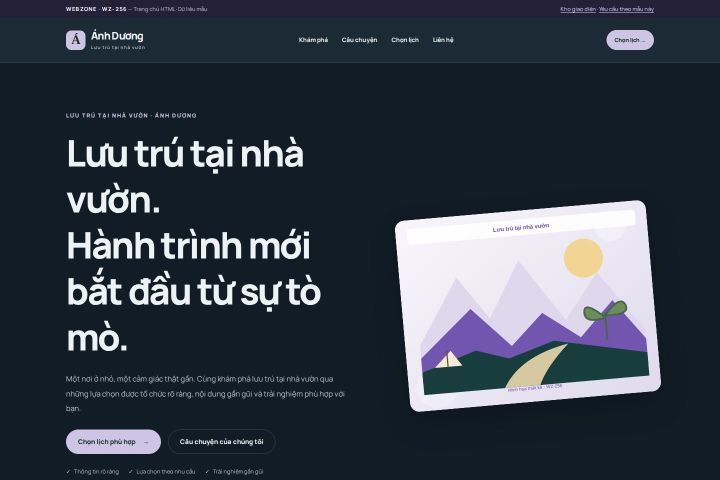 Ảnh chụp Giao diện HTML lưu trú tại nhà vườn — Nổi bật | WZ-256
