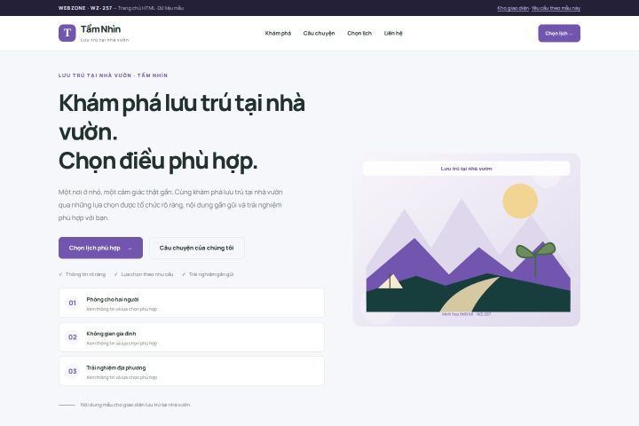 Ảnh chụp Giao diện HTML lưu trú tại nhà vườn — Trưng bày | WZ-257
