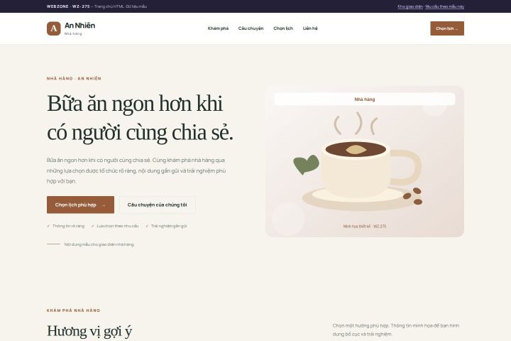 Ảnh chụp Giao diện HTML nhà hàng — Thanh lịch | WZ-275