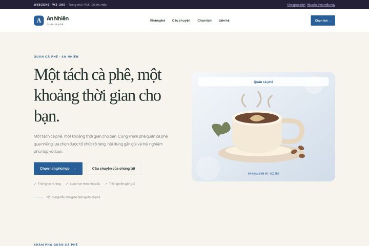 Ảnh chụp Giao diện HTML quán cà phê — Thanh lịch | WZ-280