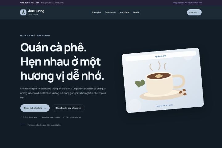 Ảnh chụp Giao diện HTML quán cà phê — Nổi bật | WZ-281