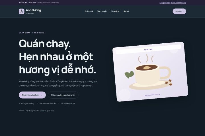 Ảnh chụp Giao diện HTML quán chay — Nổi bật | WZ-290