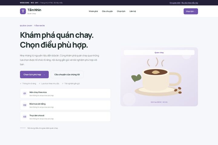 Ảnh chụp Giao diện HTML quán chay — Trưng bày | WZ-291
