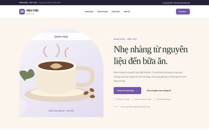 Ảnh chụp Giao diện HTML quán chay — Kể chuyện | WZ-292