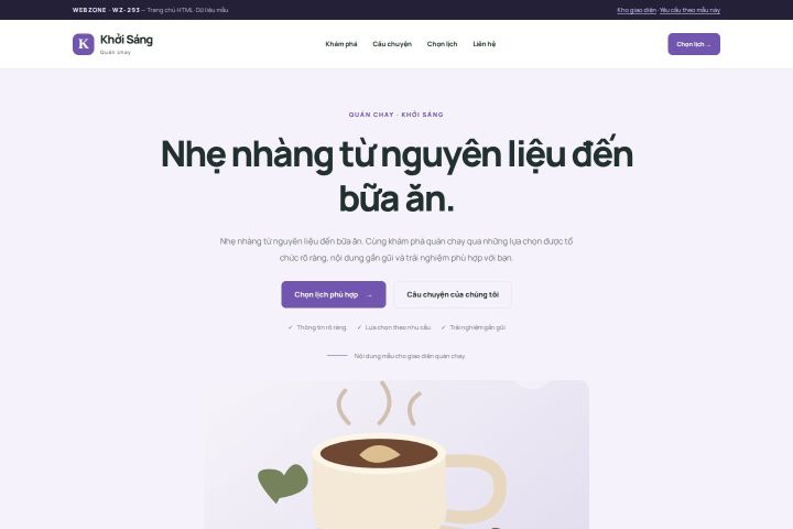 Ảnh chụp Giao diện HTML quán chay — Tập trung chuyển đổi | WZ-293