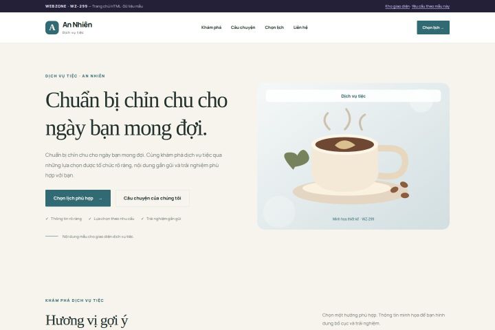 Ảnh chụp Giao diện HTML dịch vụ tiệc — Thanh lịch | WZ-299