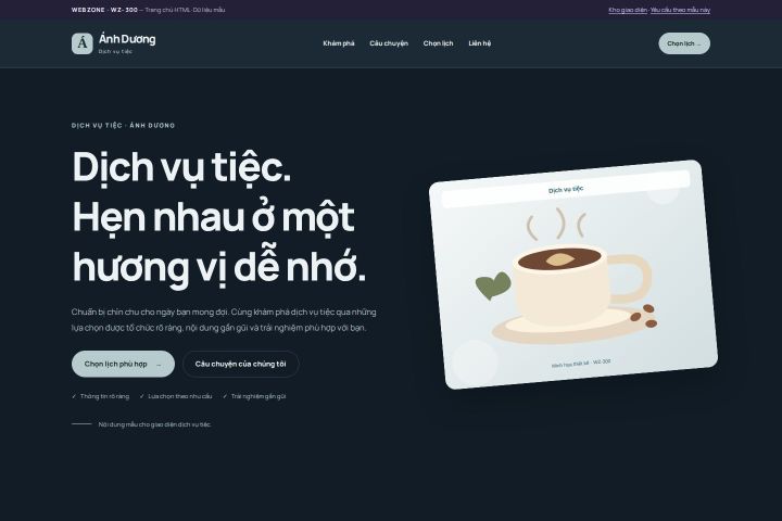 Ảnh chụp Giao diện HTML dịch vụ tiệc — Nổi bật | WZ-300