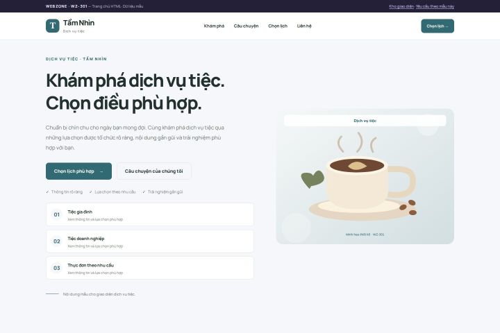 Ảnh chụp Giao diện HTML dịch vụ tiệc — Trưng bày | WZ-301