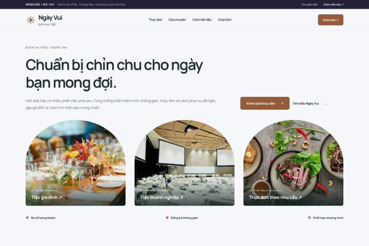 Ảnh chụp Giao diện HTML dịch vụ tiệc — Trưng bày | WZ-301