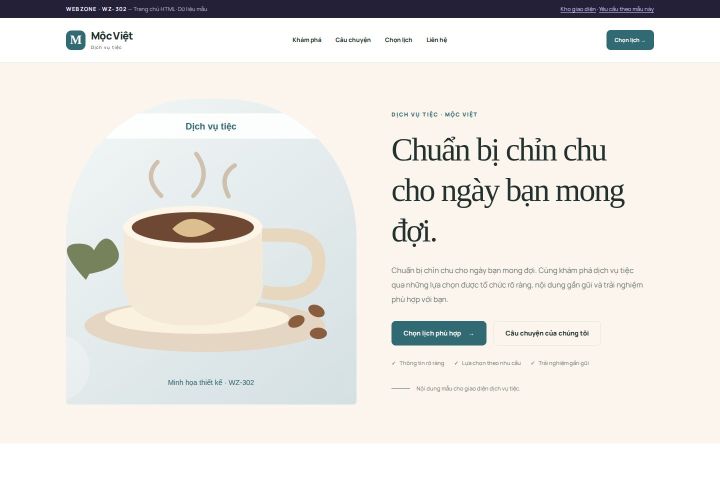 Ảnh chụp Giao diện HTML dịch vụ tiệc — Kể chuyện | WZ-302