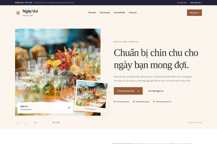 Ảnh chụp Giao diện HTML dịch vụ tiệc — Kể chuyện | WZ-302