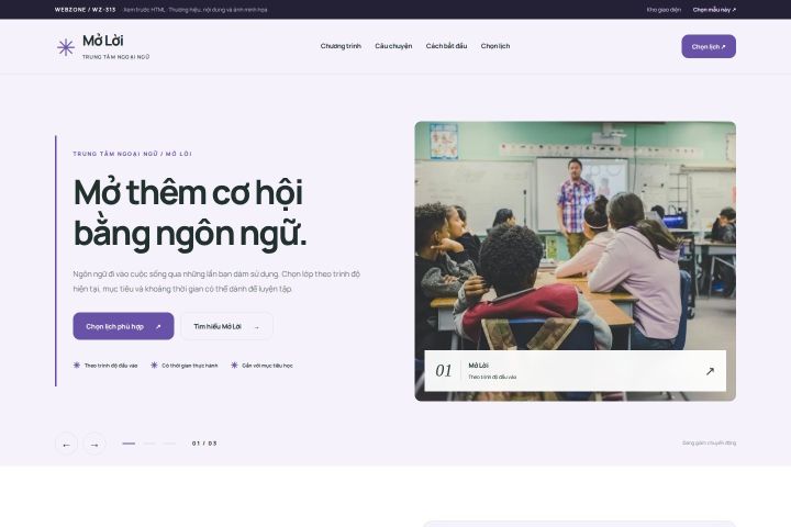 Ảnh chụp Giao diện HTML trung tâm ngoại ngữ — Tập trung chuyển đổi | WZ-313