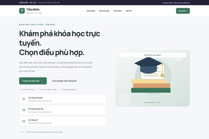 Ảnh chụp Giao diện HTML khóa học trực tuyến — Trưng bày | WZ-321