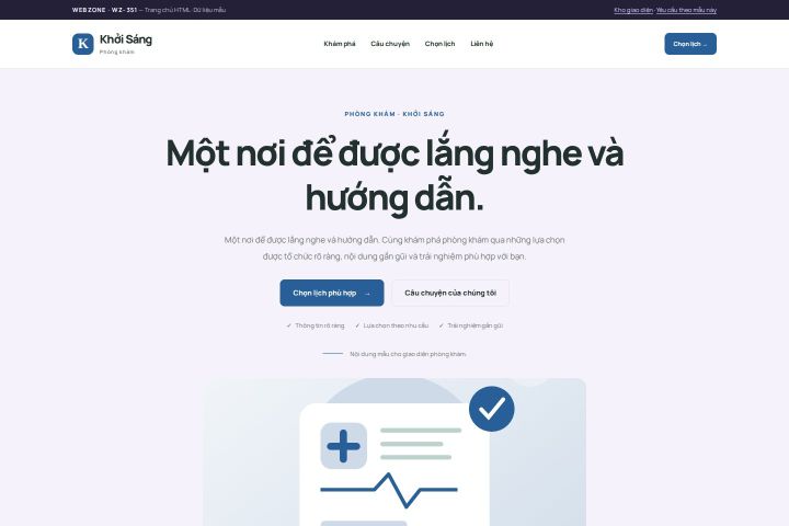 Ảnh chụp Giao diện HTML phòng khám — Tập trung chuyển đổi | WZ-351