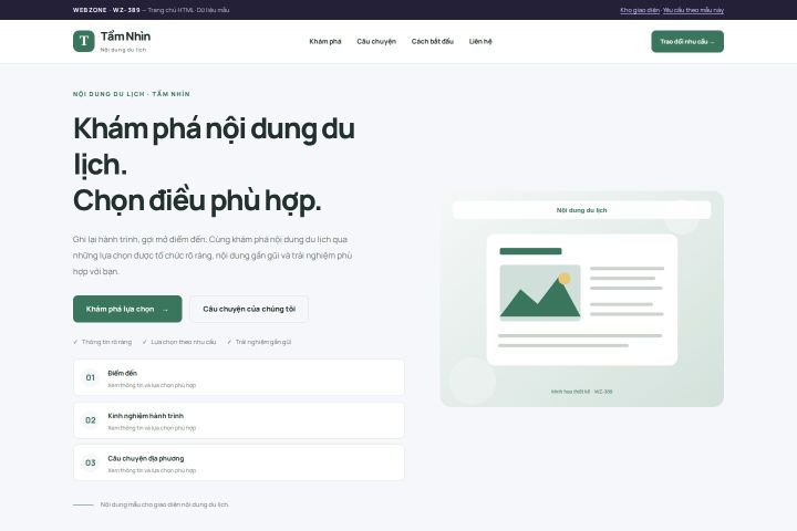 Ảnh chụp Giao diện HTML nội dung du lịch — Trưng bày | WZ-389