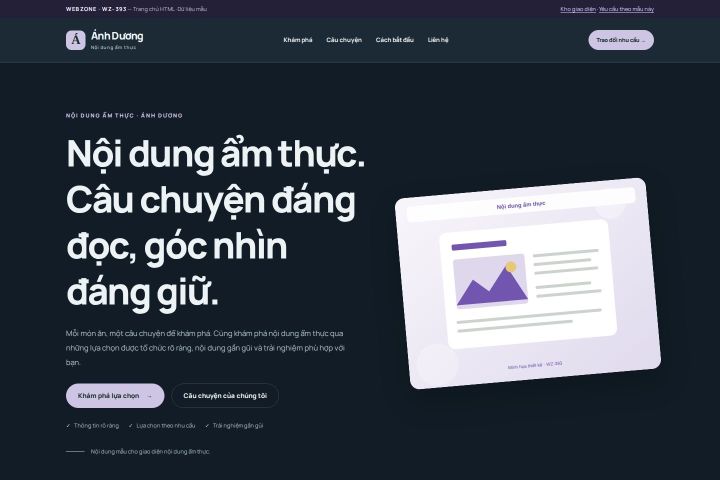 Ảnh chụp Giao diện HTML nội dung ẩm thực — Nổi bật | WZ-393