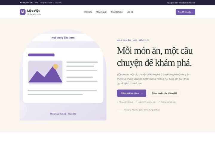 Ảnh chụp Giao diện HTML nội dung ẩm thực — Kể chuyện | WZ-395