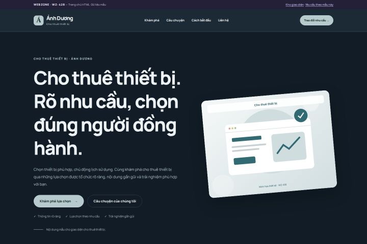 Ảnh chụp Giao diện HTML cho thuê thiết bị — Nổi bật | WZ-428