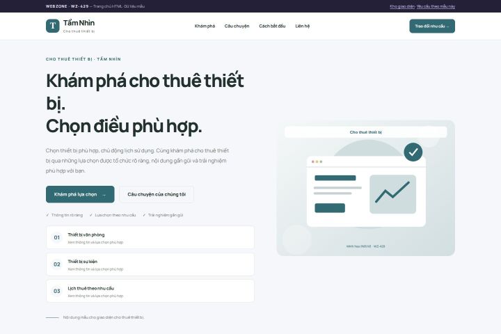 Ảnh chụp Giao diện HTML cho thuê thiết bị — Trưng bày | WZ-429