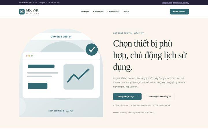 Ảnh chụp Giao diện HTML cho thuê thiết bị — Kể chuyện | WZ-430