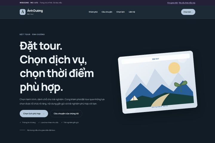Ảnh chụp Giao diện HTML đặt tour — Nổi bật | WZ-472