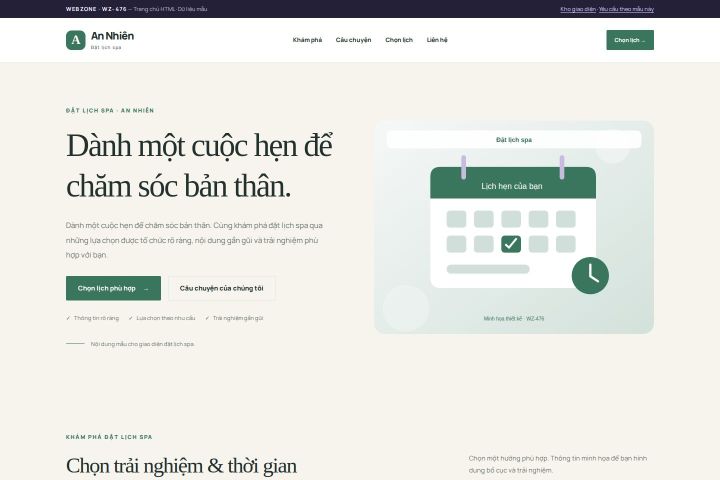 Ảnh chụp Giao diện HTML đặt lịch spa — Thanh lịch | WZ-476