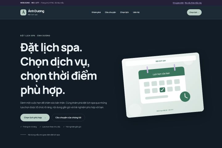 Ảnh chụp Giao diện HTML đặt lịch spa — Nổi bật | WZ-477