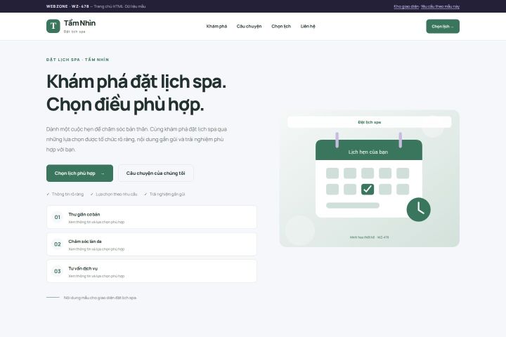 Ảnh chụp Giao diện HTML đặt lịch spa — Trưng bày | WZ-478
